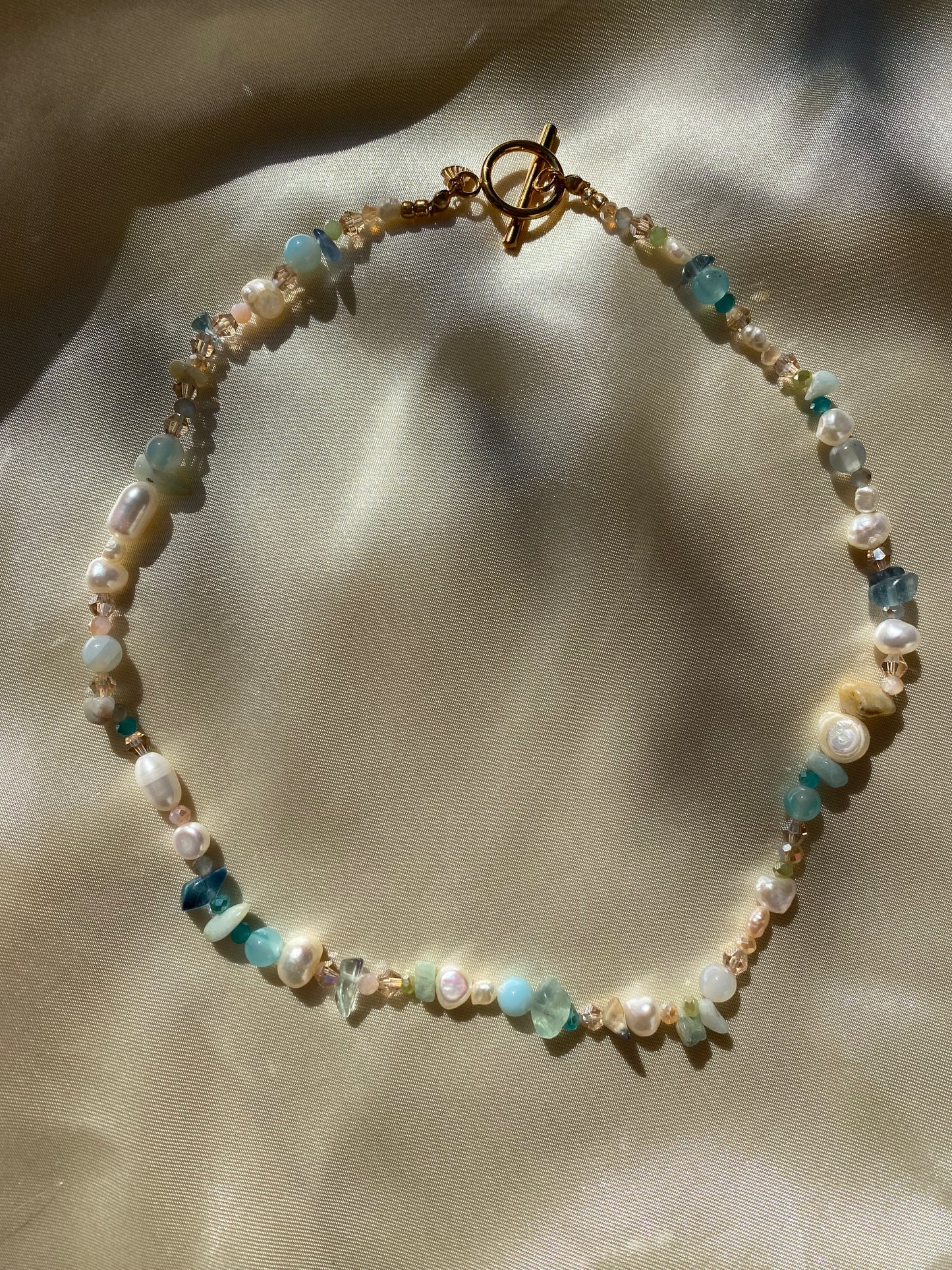 Blue Agate, Amazonite & Freshwater Pearl Necklace