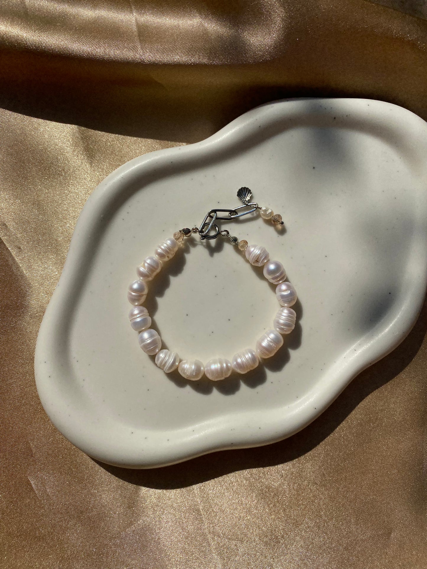 Champagne Pearl Necklace & Bracelet Set