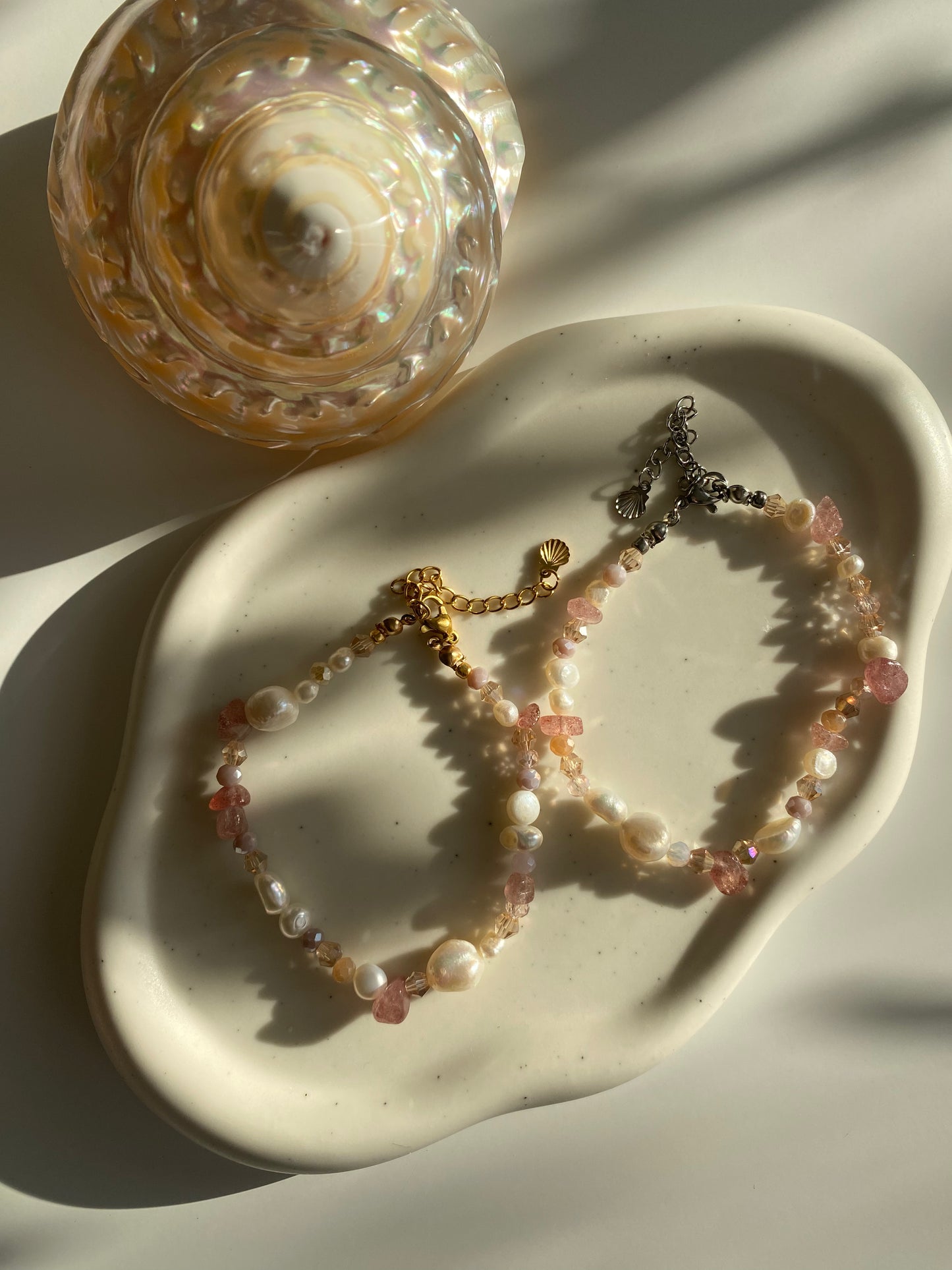 Strawberry Quartz & Freshwater Pearl Bracelet