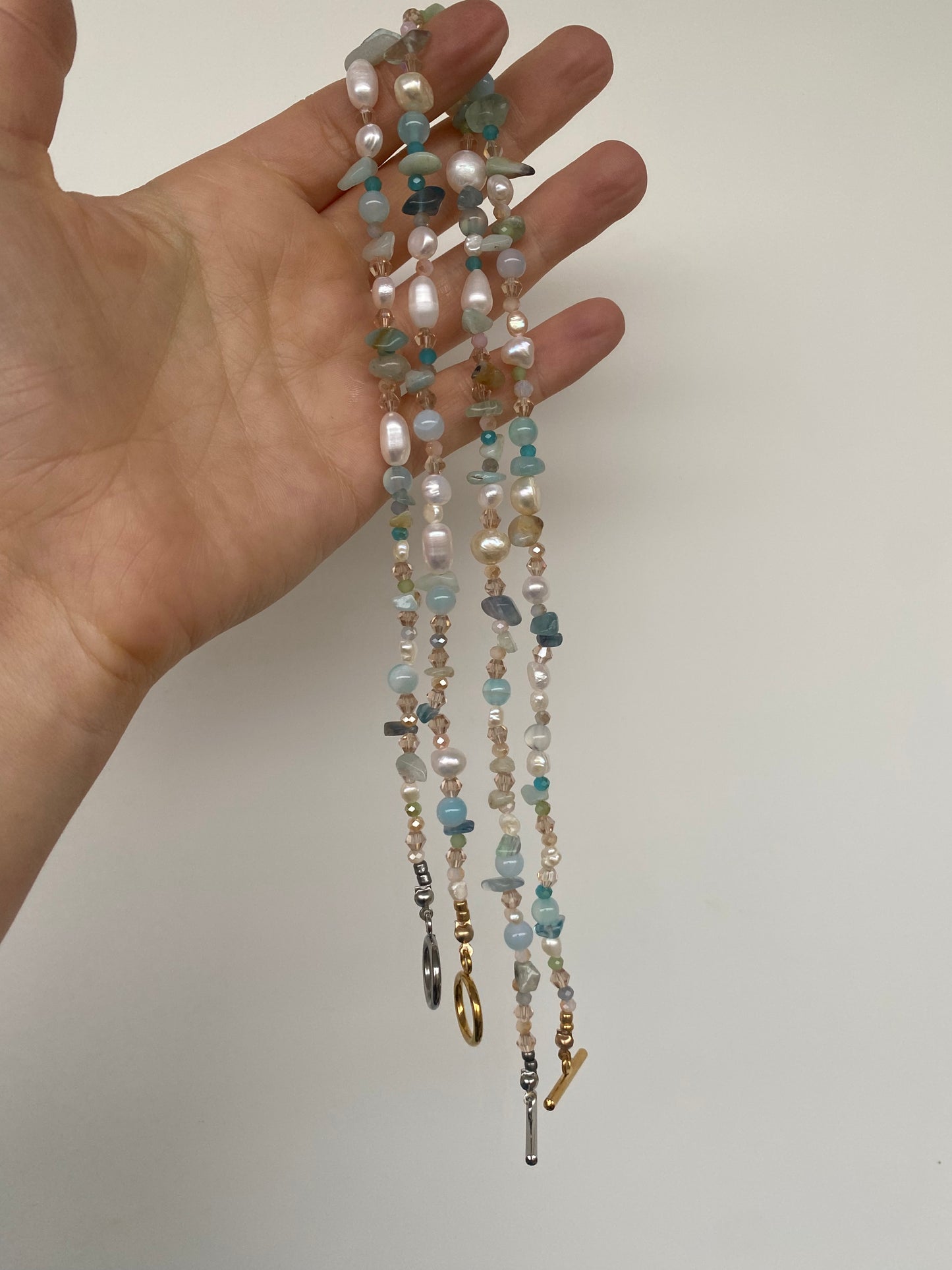 Blue Agate, Amazonite & Freshwater Pearl Necklace