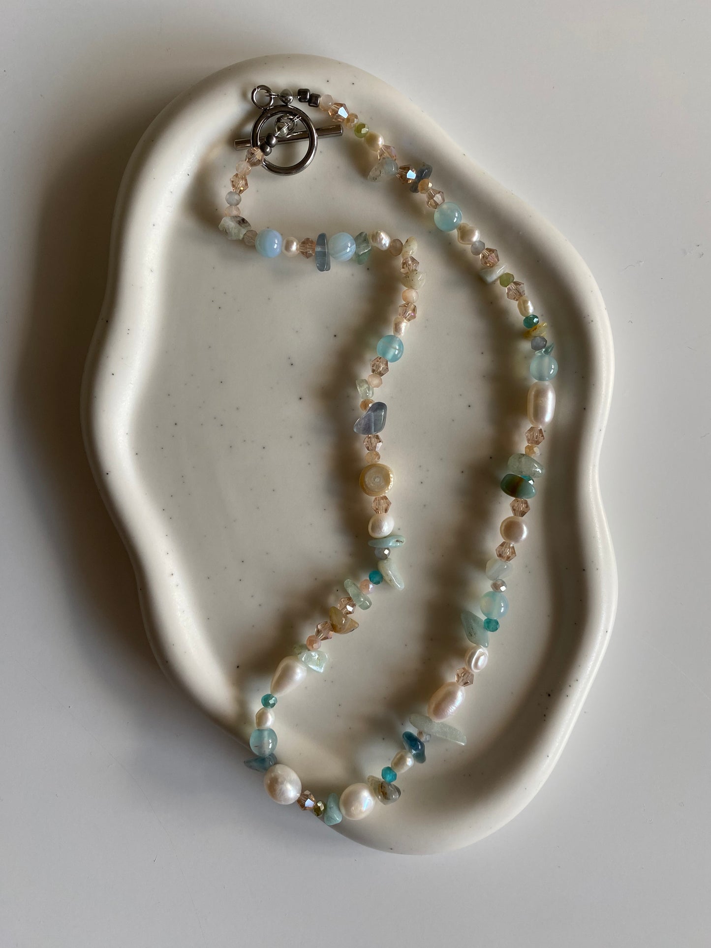 Blue Agate, Amazonite & Freshwater Pearl Necklace