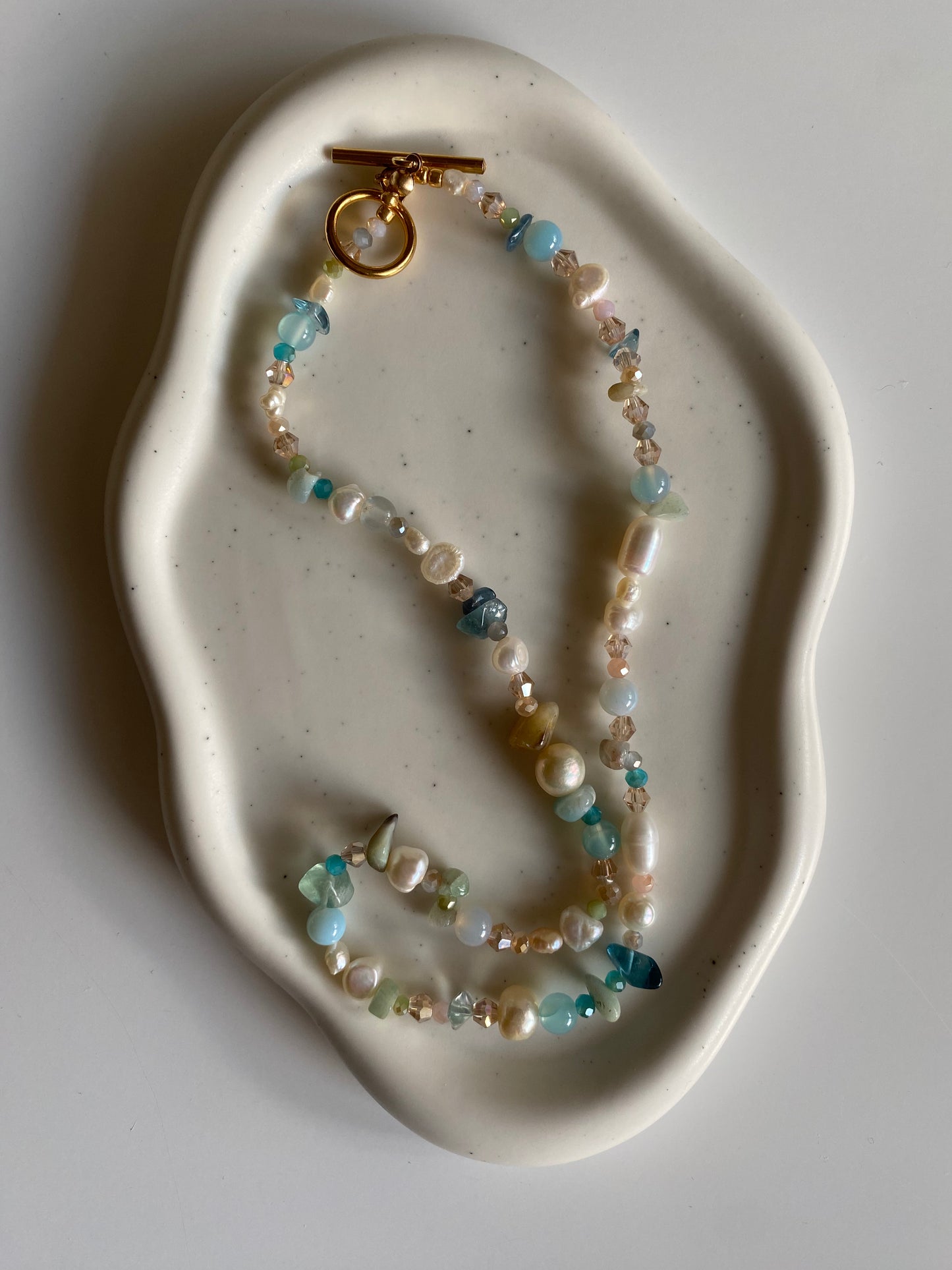 Blue Agate, Amazonite & Freshwater Pearl Necklace
