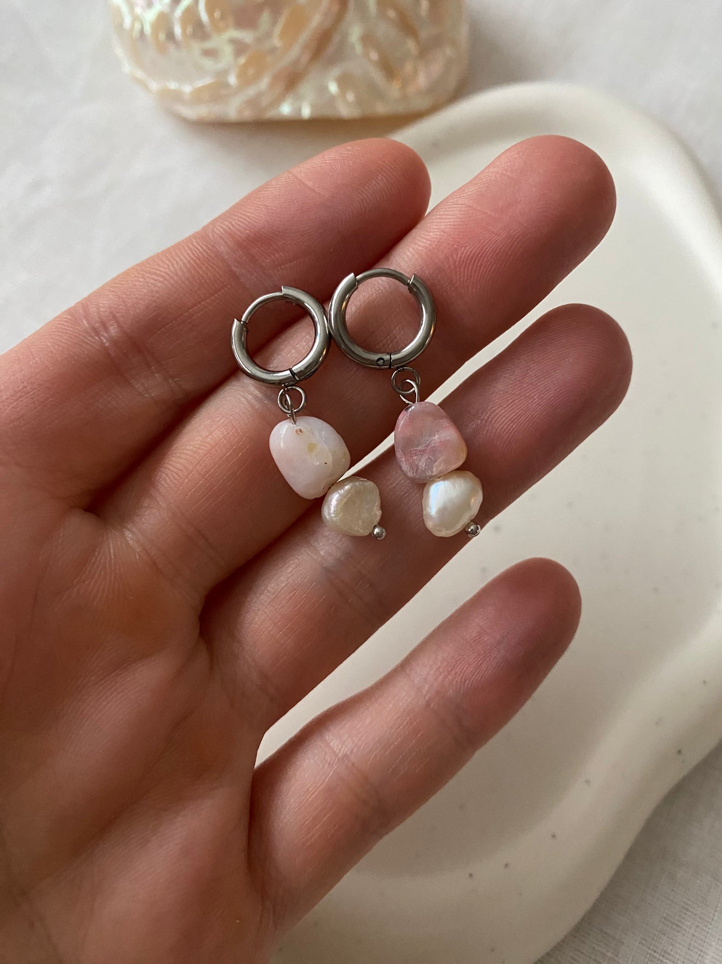 Pink Opal & Freshwater Pearl Earring