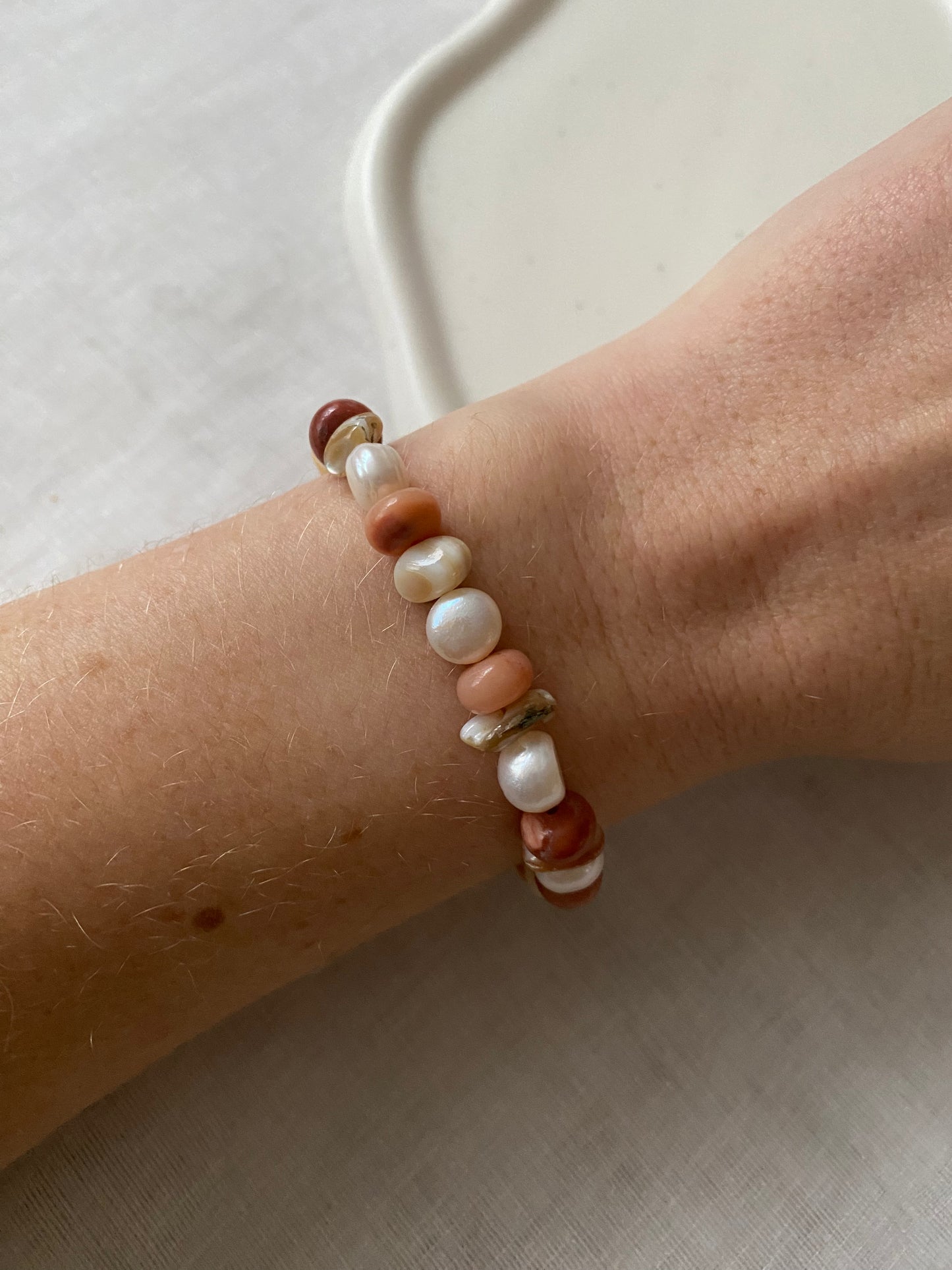 Pink Aventurine, Shell & Freshwater Pearl Bracelet