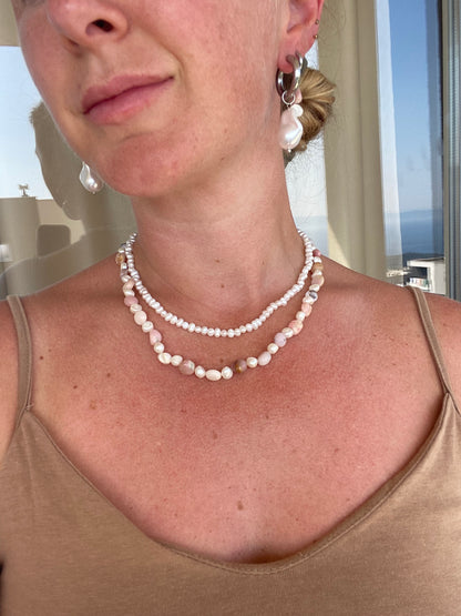 Pink Opal & Freshwater Pearl Necklace