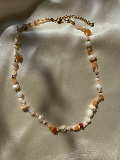 Sunstone, Agate & Freshwater Pearl Necklace