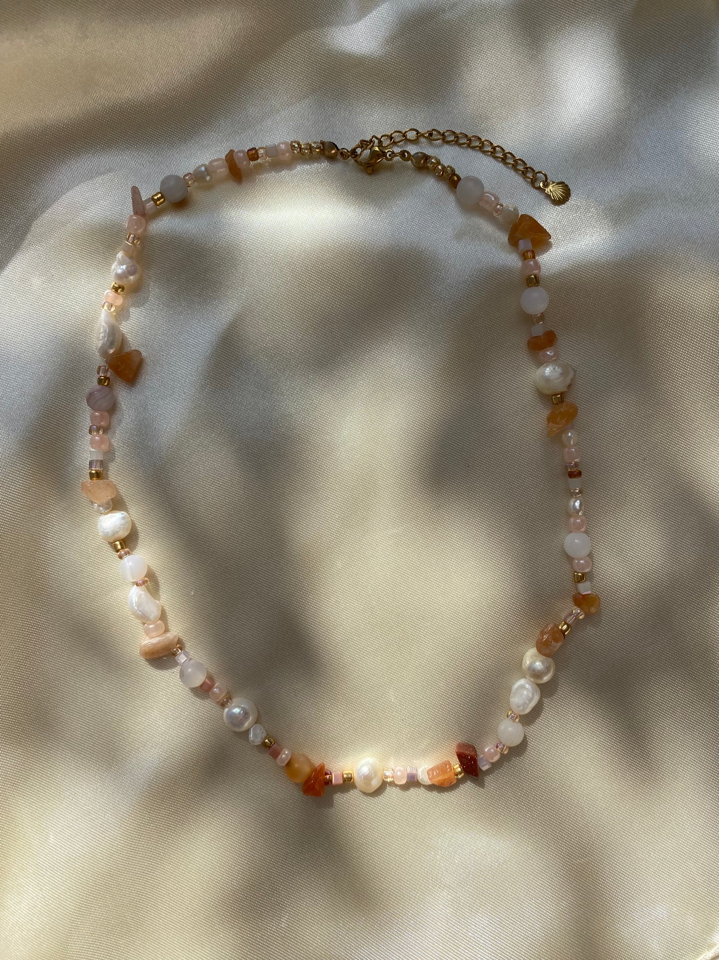 Sunstone, Agate & Freshwater Pearl Necklace