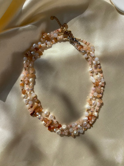 Sunstone, Agate & Freshwater Pearl Necklace