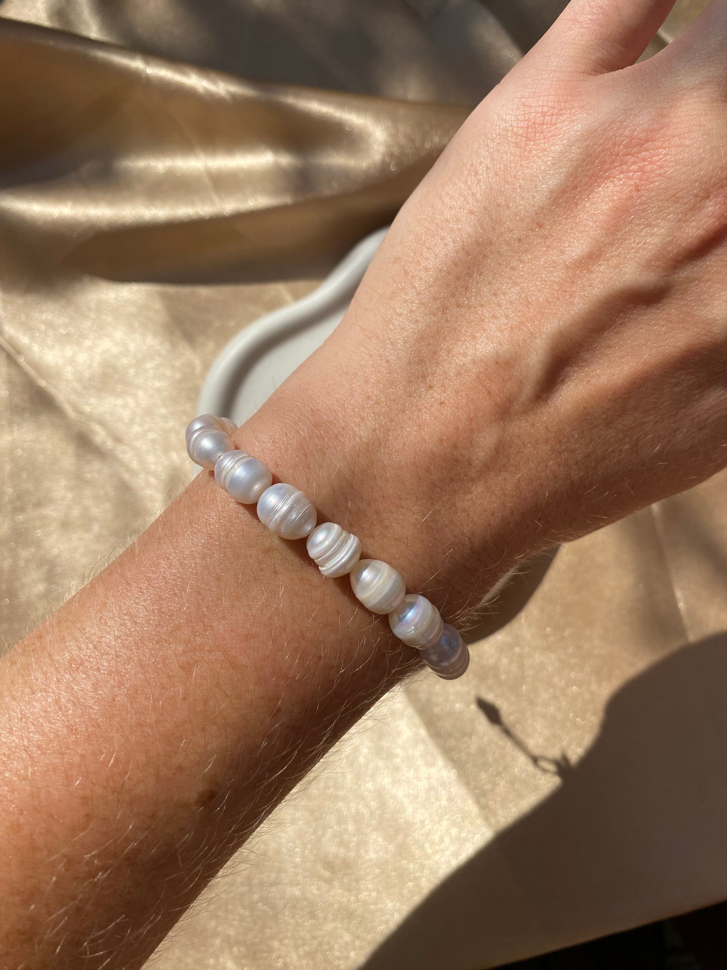 Champagne Pearl Necklace & Bracelet Set