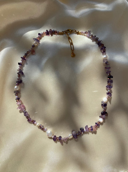 Purple Agate & Freshwater Pearl Necklace