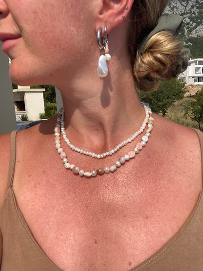 Pink Opal & Freshwater Pearl Necklace