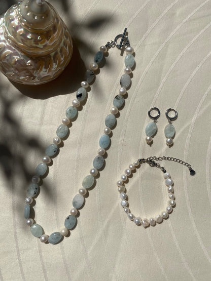 Aquamarine & Freshwater Pearl Earring