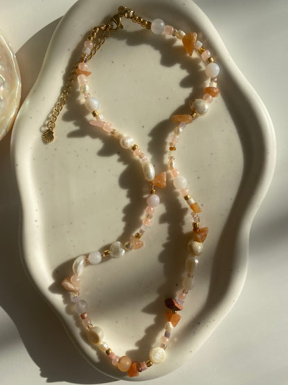 Sunstone, Agate & Freshwater Pearl Necklace