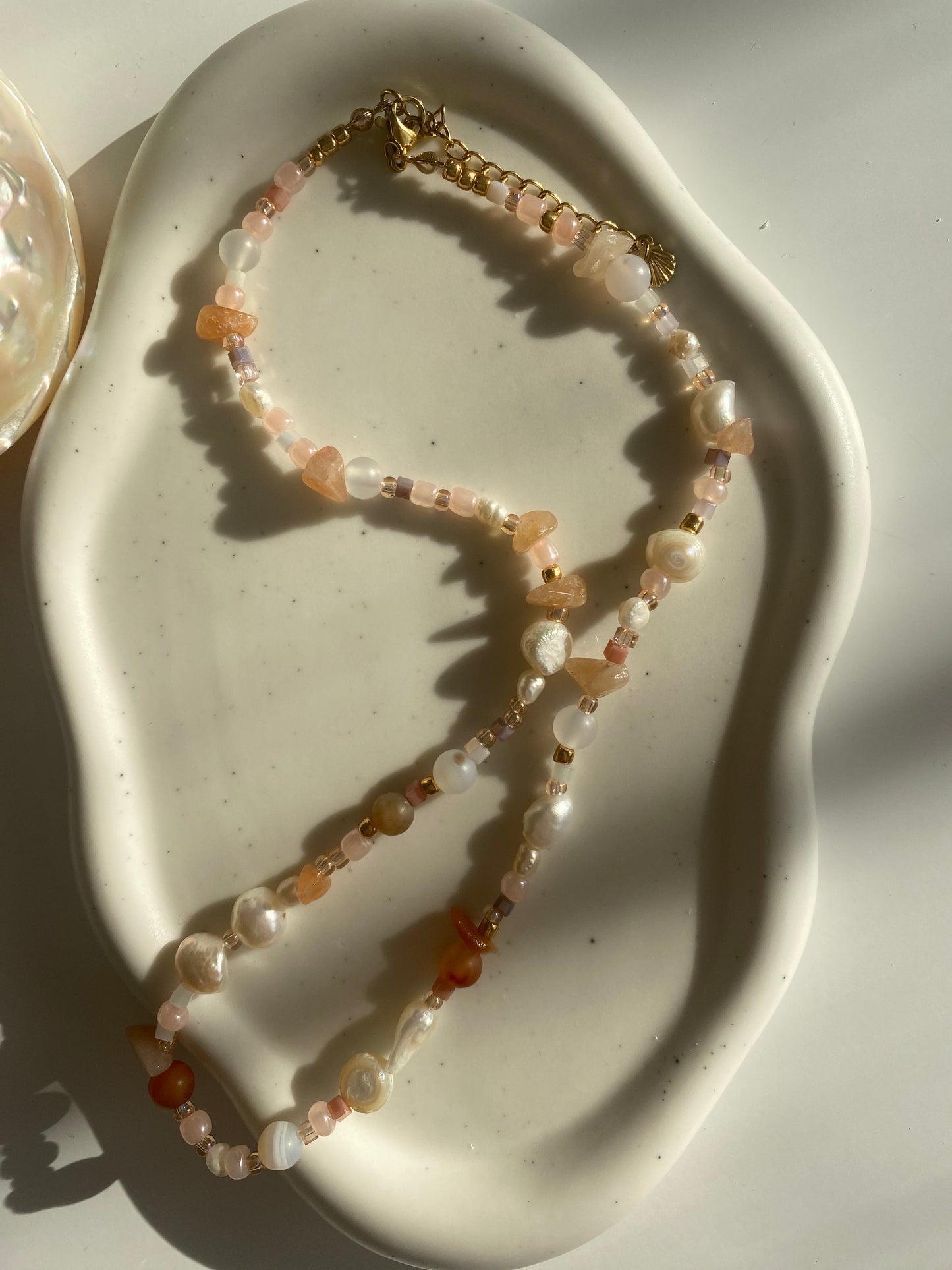 Sunstone, Agate & Freshwater Pearl Necklace