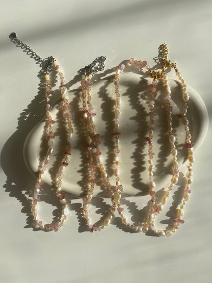 Strawberry Quartz & Freshwater Pearl Necklace