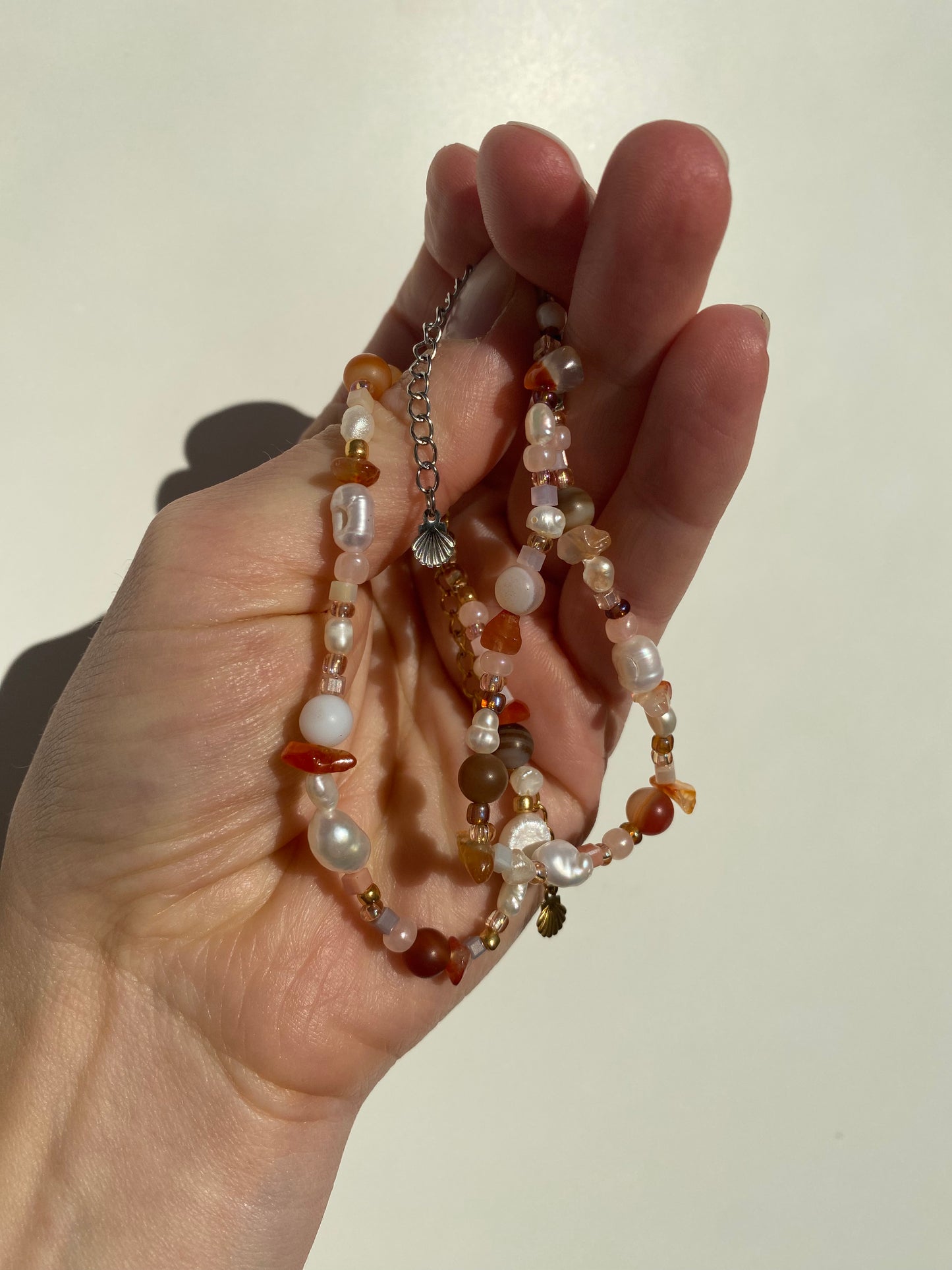 Sunstone, Agate & Freshwater Pearl Bracelet