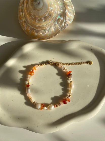 Sunstone, Agate & Freshwater Pearl Bracelet