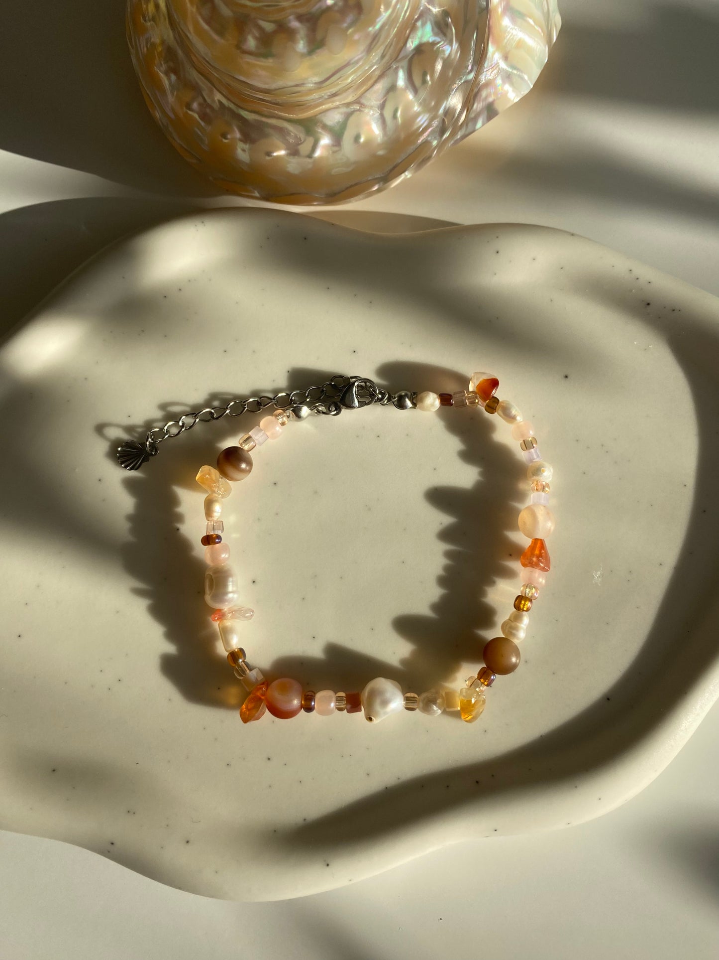 Sunstone, Agate & Freshwater Pearl Bracelet