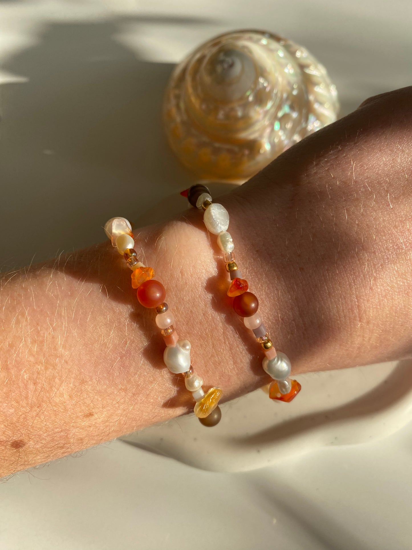 Sunstone, Agate & Freshwater Pearl Bracelet