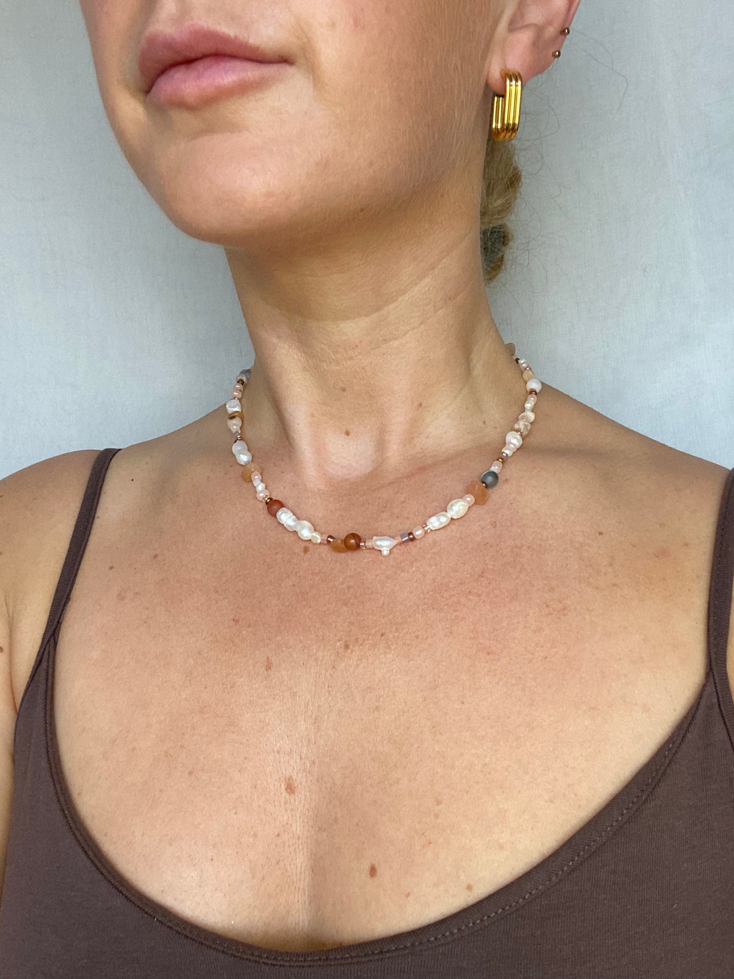 Sunstone, Agate & Freshwater Pearl Necklace