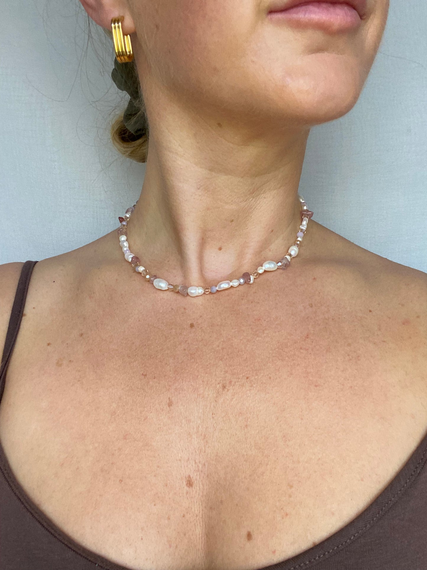 Strawberry Quartz & Freshwater Pearl Necklace