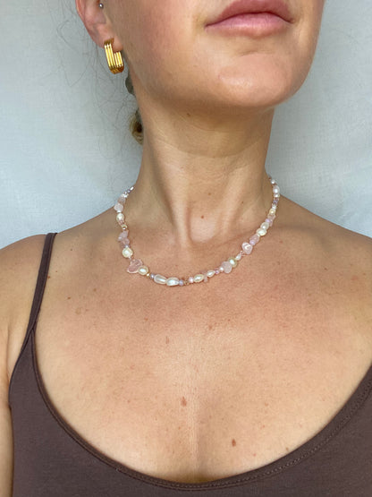 Rose Quartz & Freshwater Pearl Necklace