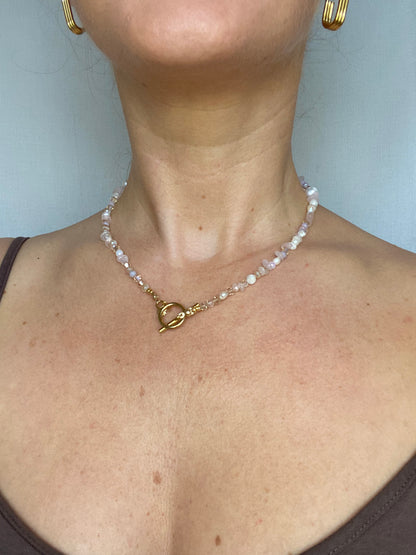 Rose Quartz & Freshwater Pearl Necklace