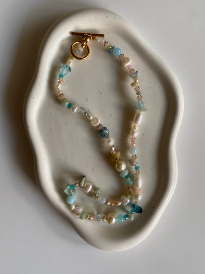 Blue Agate, Amazonite & Freshwater Pearl Necklace