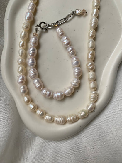 Champagne Pearl Necklace & Bracelet Set