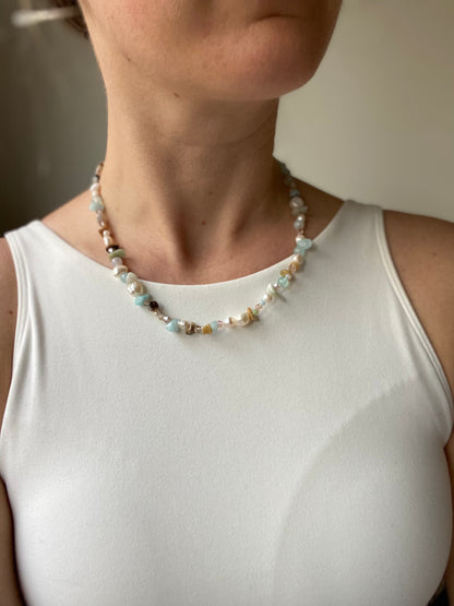 Amazonite & Freshwater Pearl Necklace