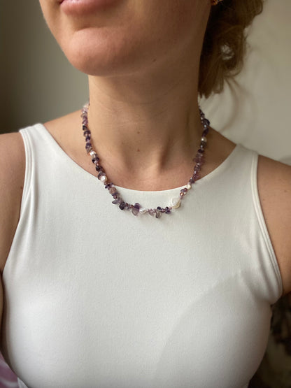 Purple Agate & Freshwater Pearl Necklace