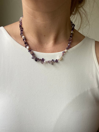 Purple Agate & Freshwater Pearl Necklace