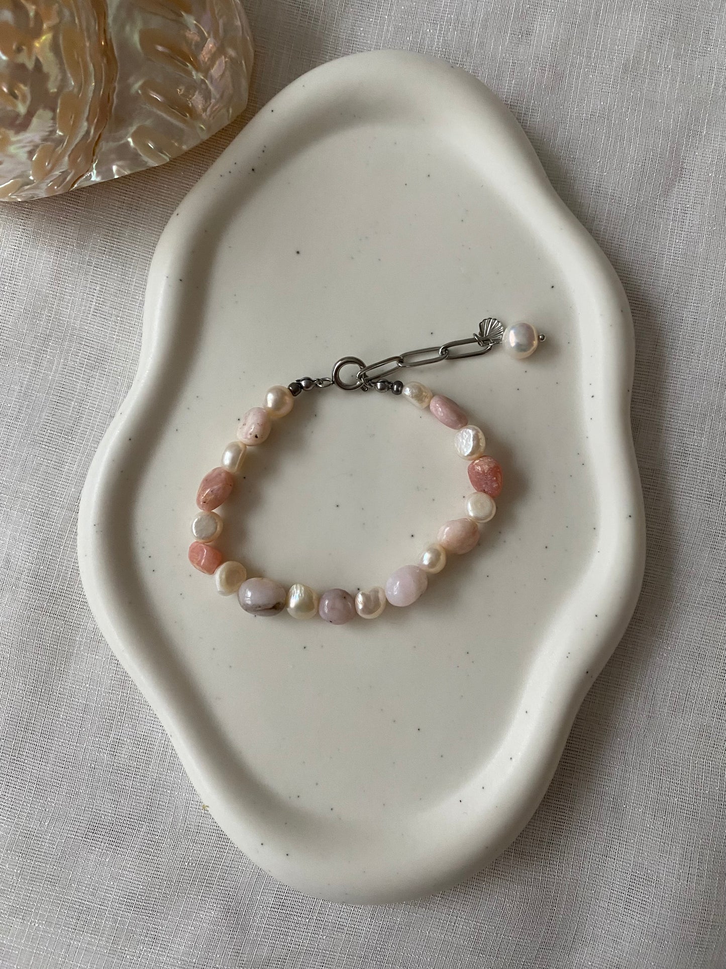 Pink Opal & Freshwater Pearl Bracelet