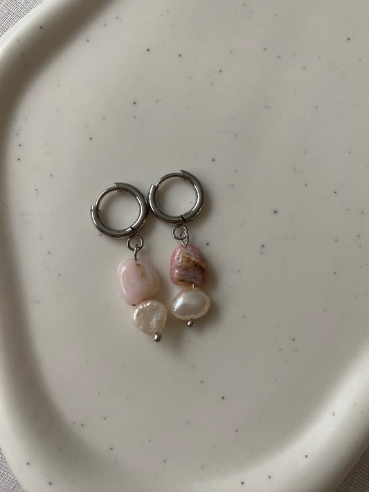 Pink Opal & Freshwater Pearl Earring