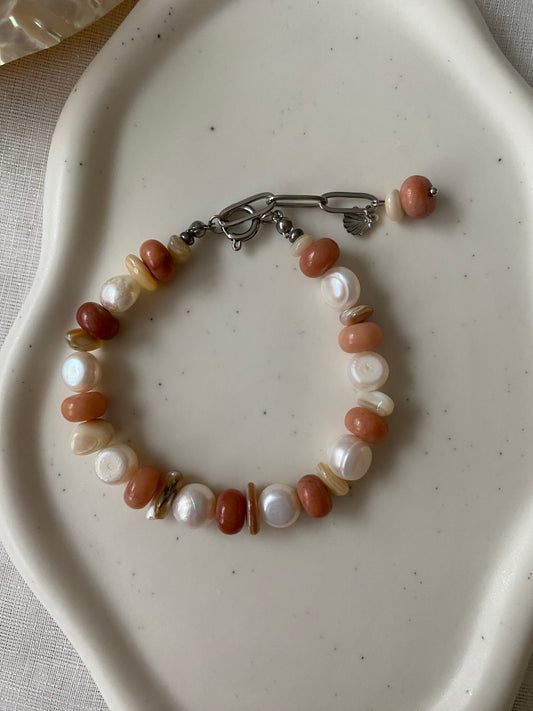 Pink Aventurine, Shell & Freshwater Pearl Bracelet