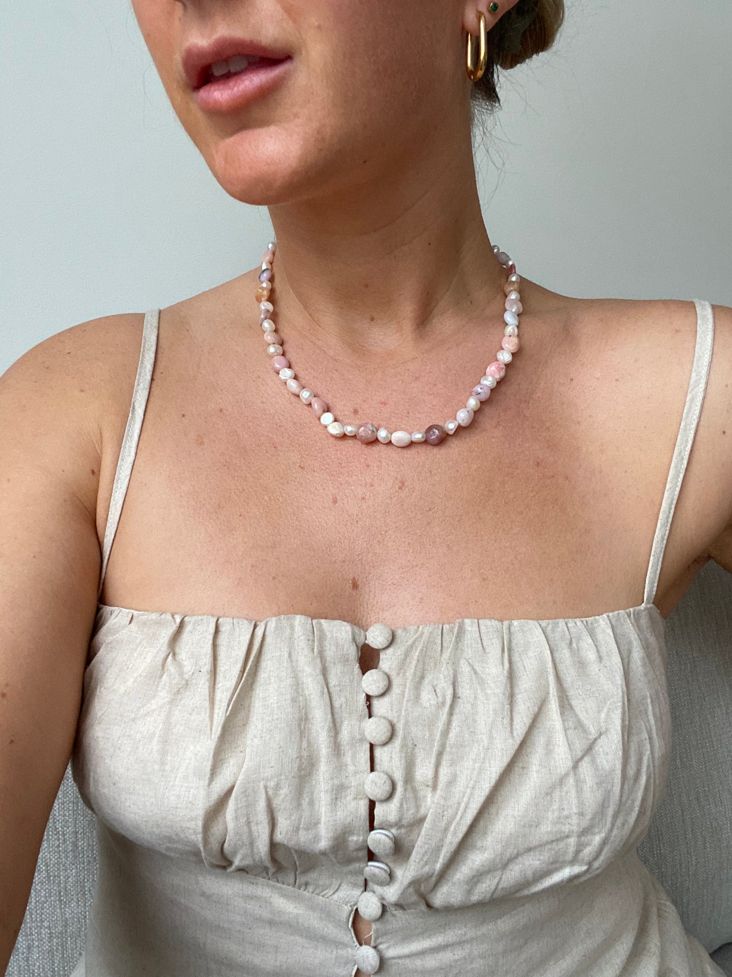 Pink Opal & Freshwater Pearl Necklace