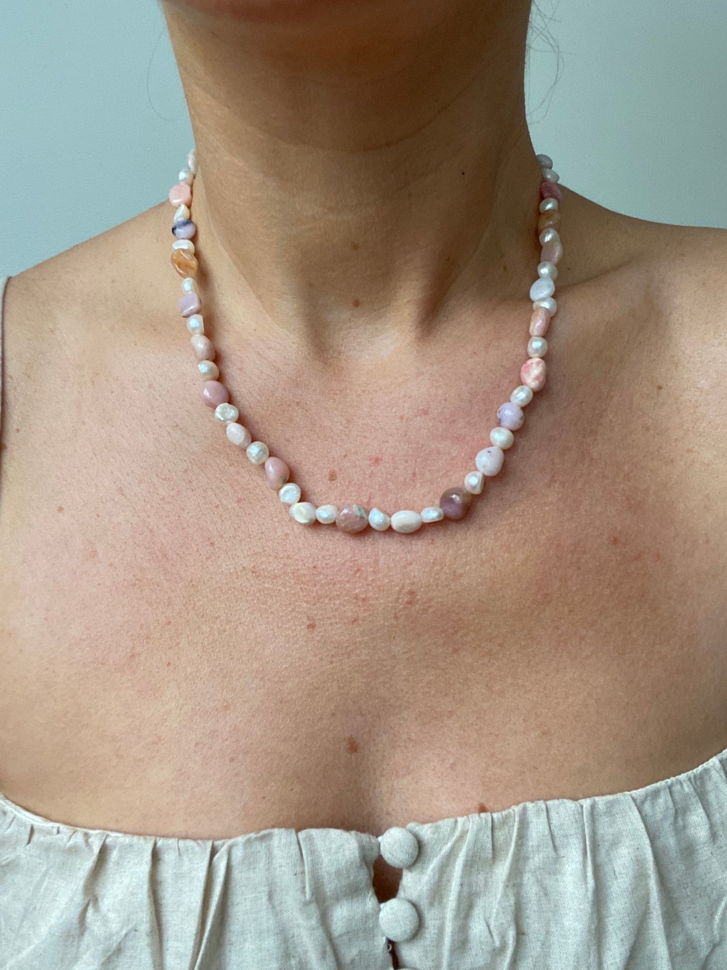 Pink Opal & Freshwater Pearl Necklace