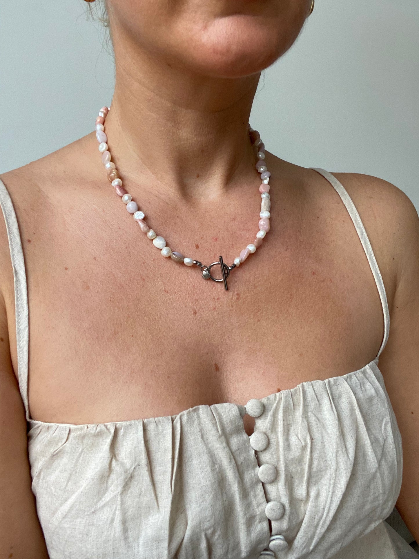 Pink Opal & Freshwater Pearl Necklace