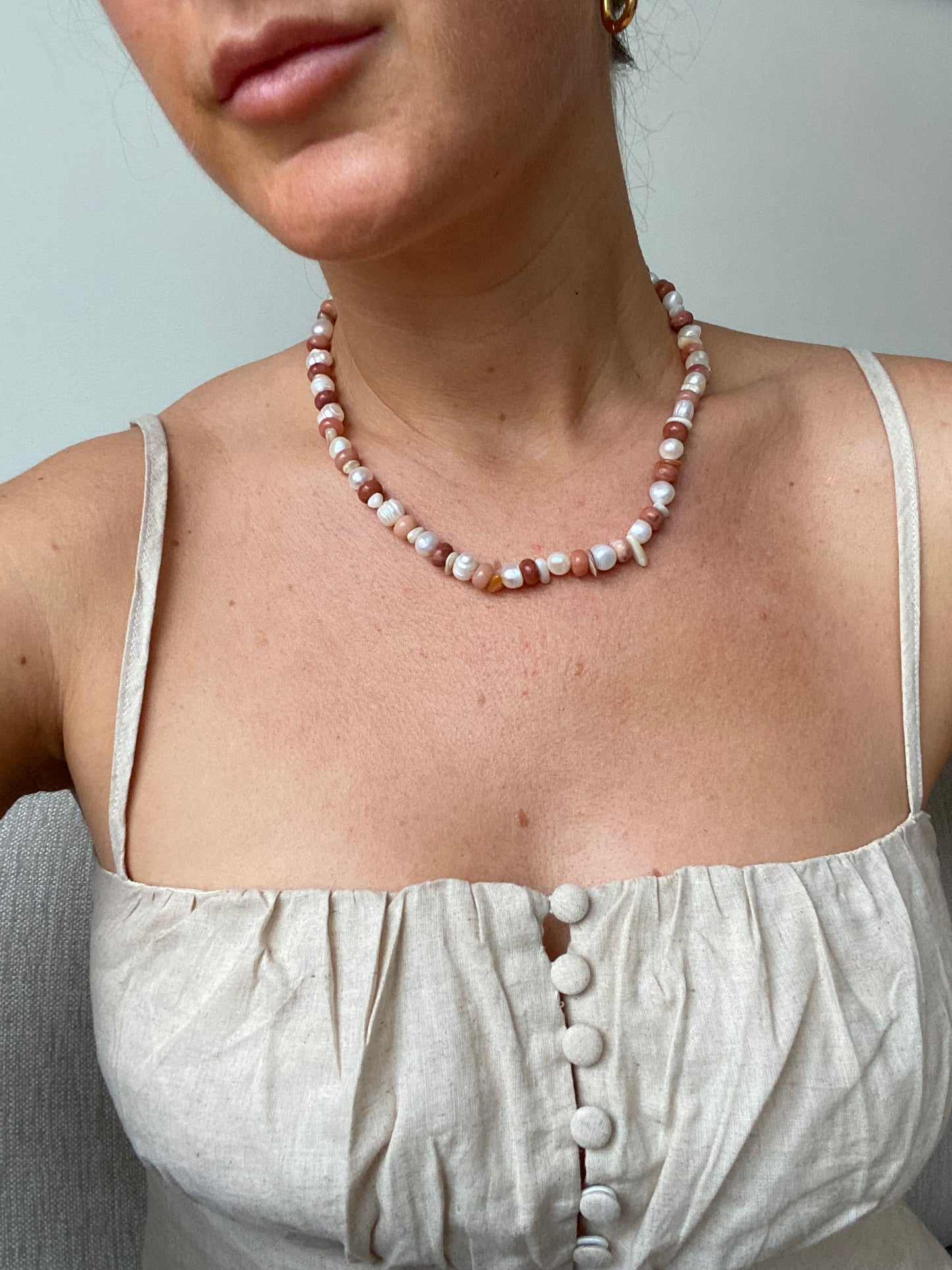 Pink Aventurine, Shell & Freshwater Pearl Necklace