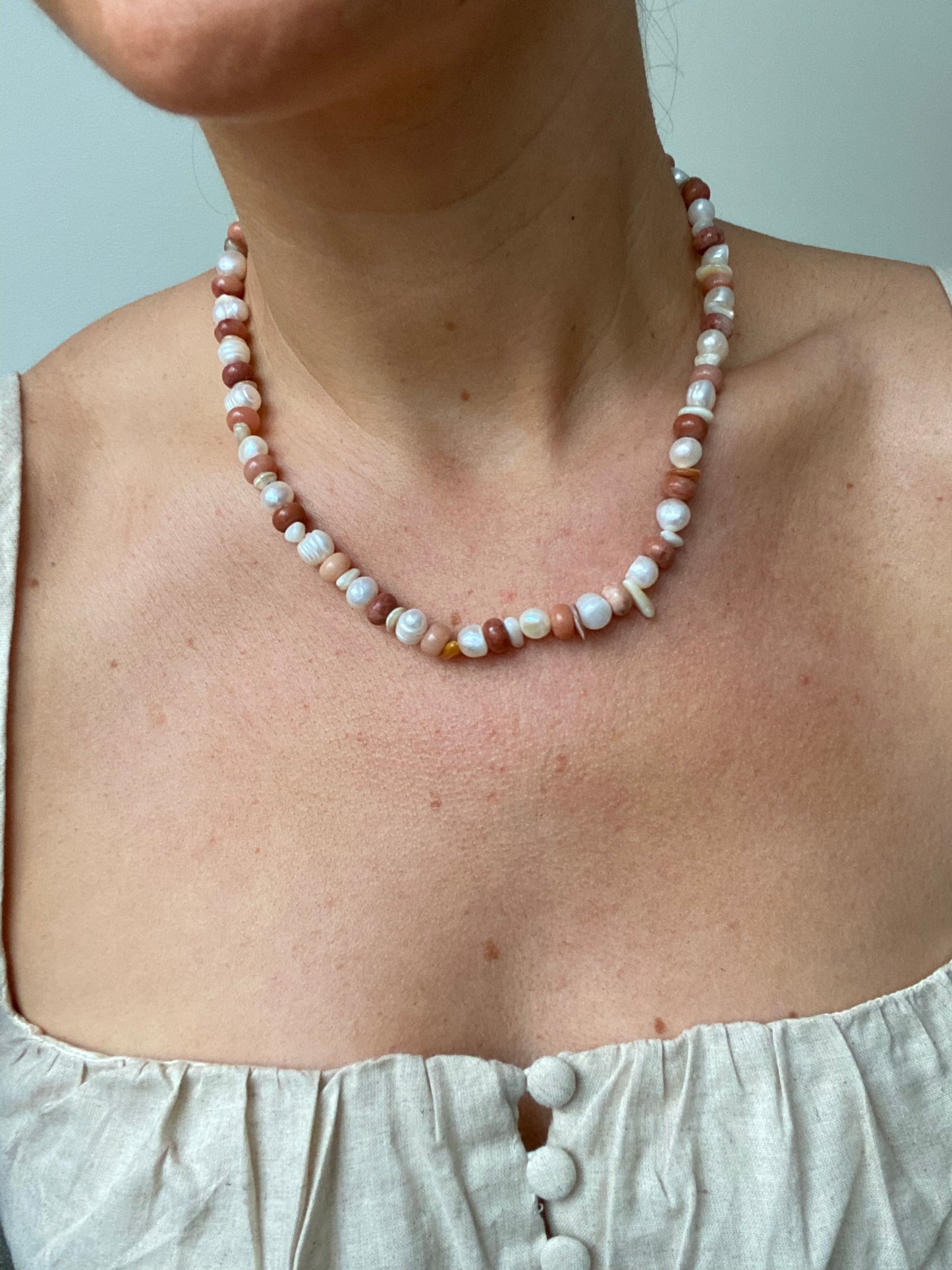 Pink Aventurine, Shell & Freshwater Pearl Necklace