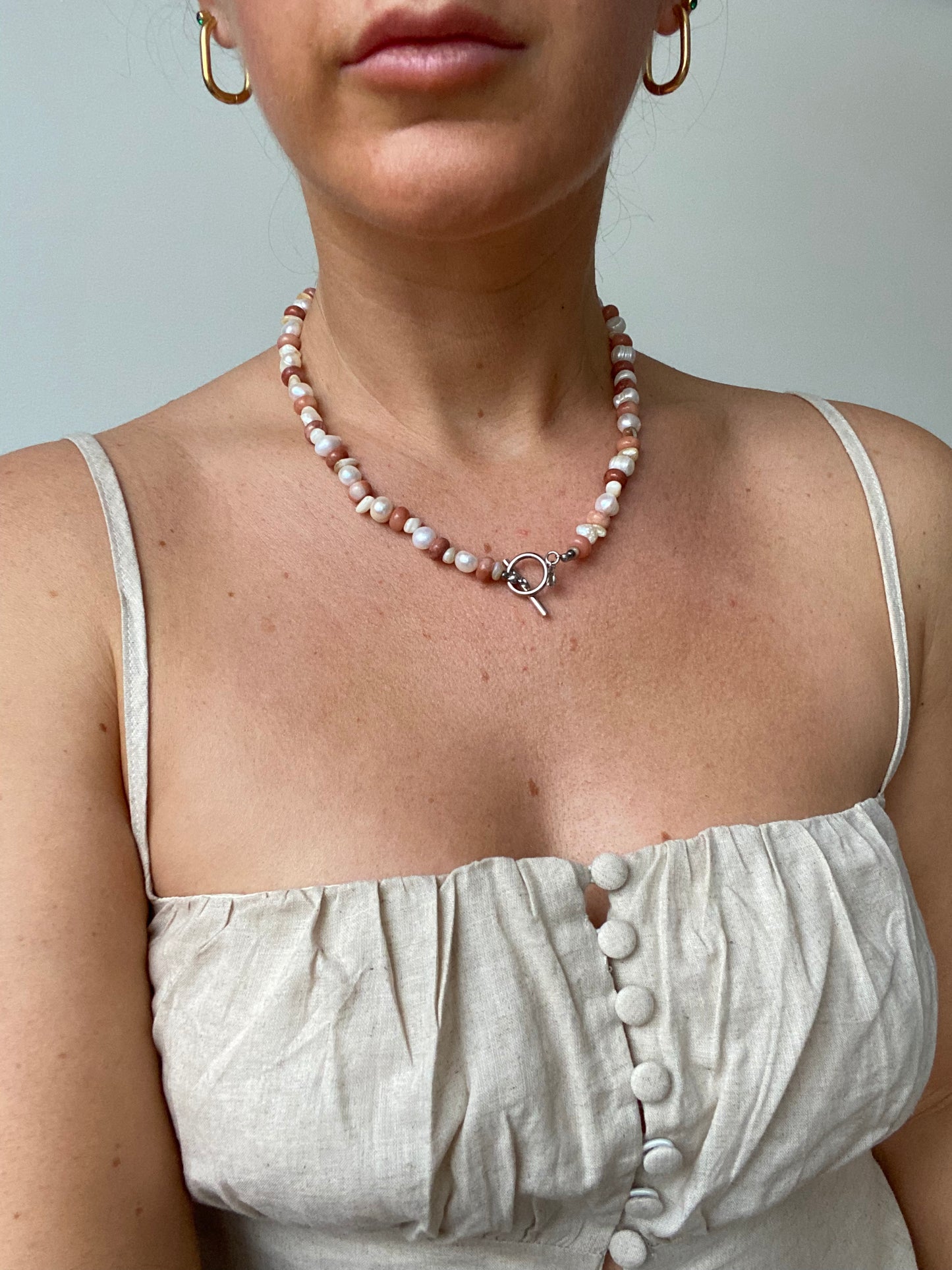 Pink Aventurine, Shell & Freshwater Pearl Necklace