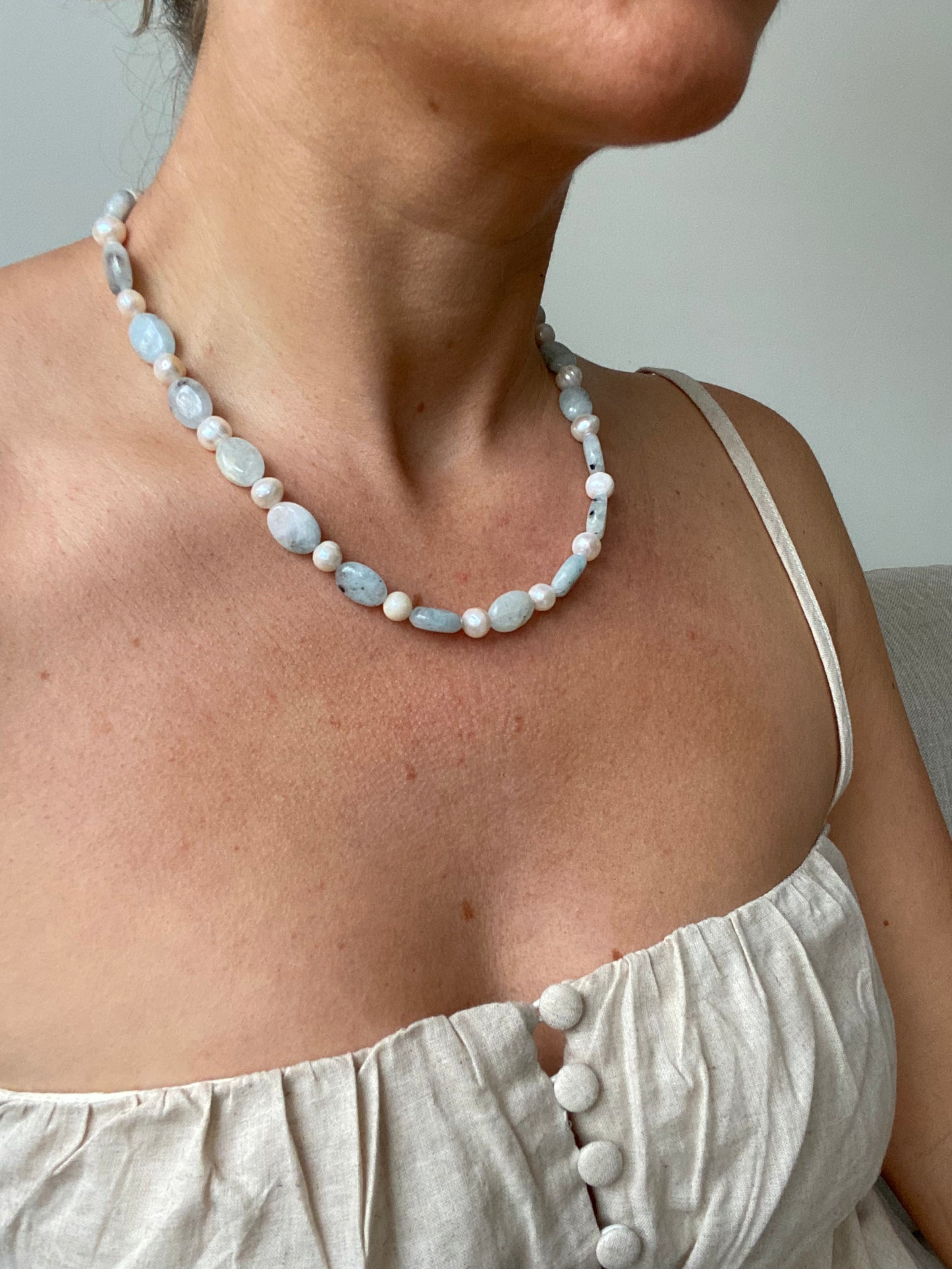 Aquamarine & Freshwater Pearl Necklace