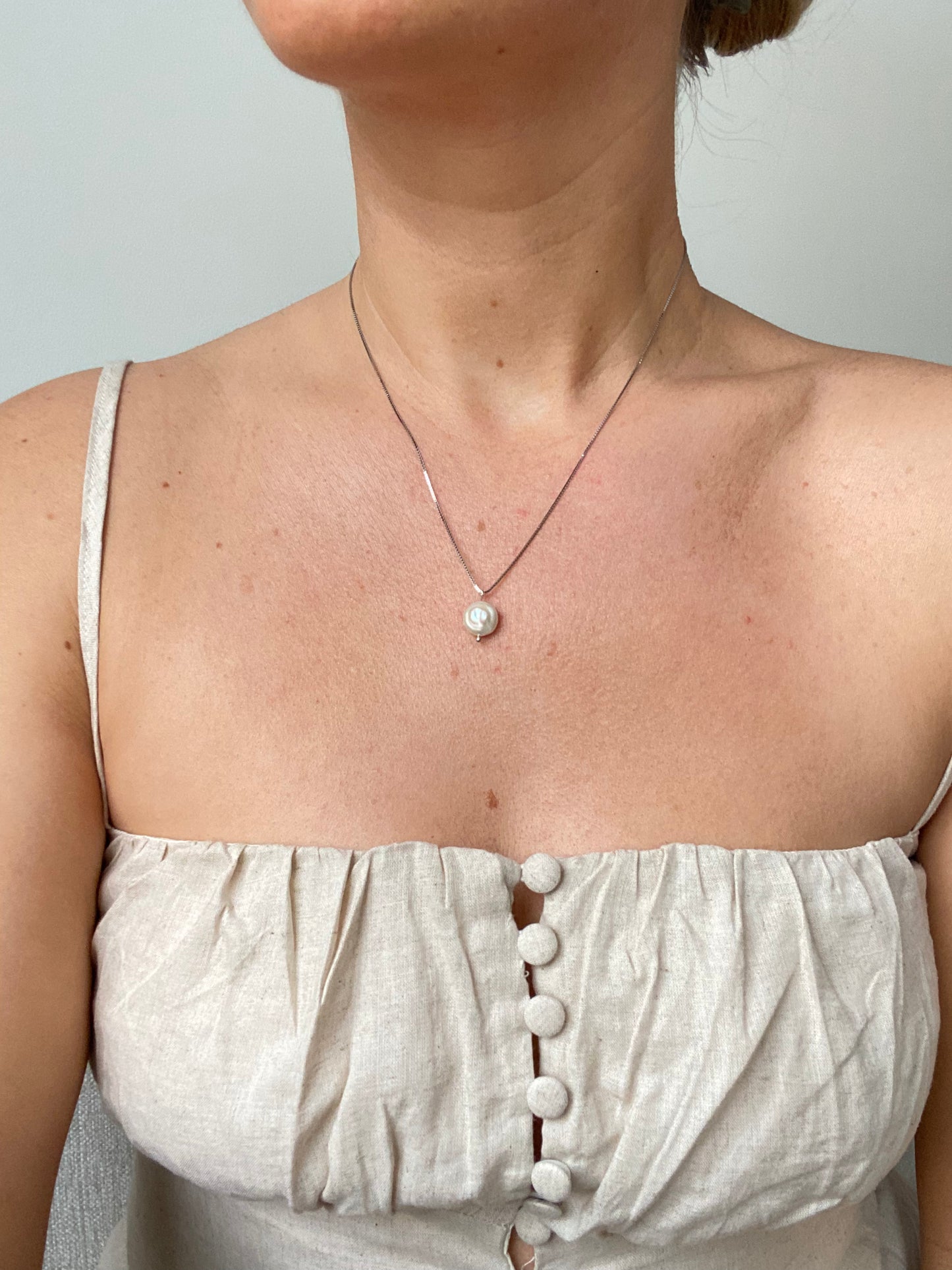 Saint Ocean Box Chain Necklace with Pearl