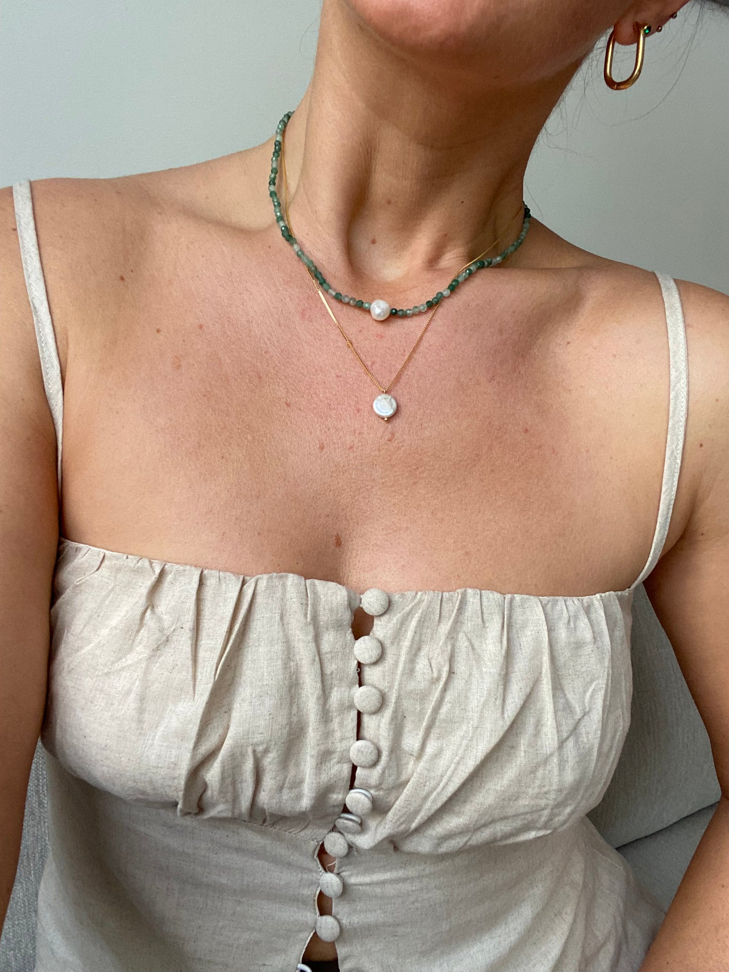 Saint Ocean Box Chain Necklace with Pearl