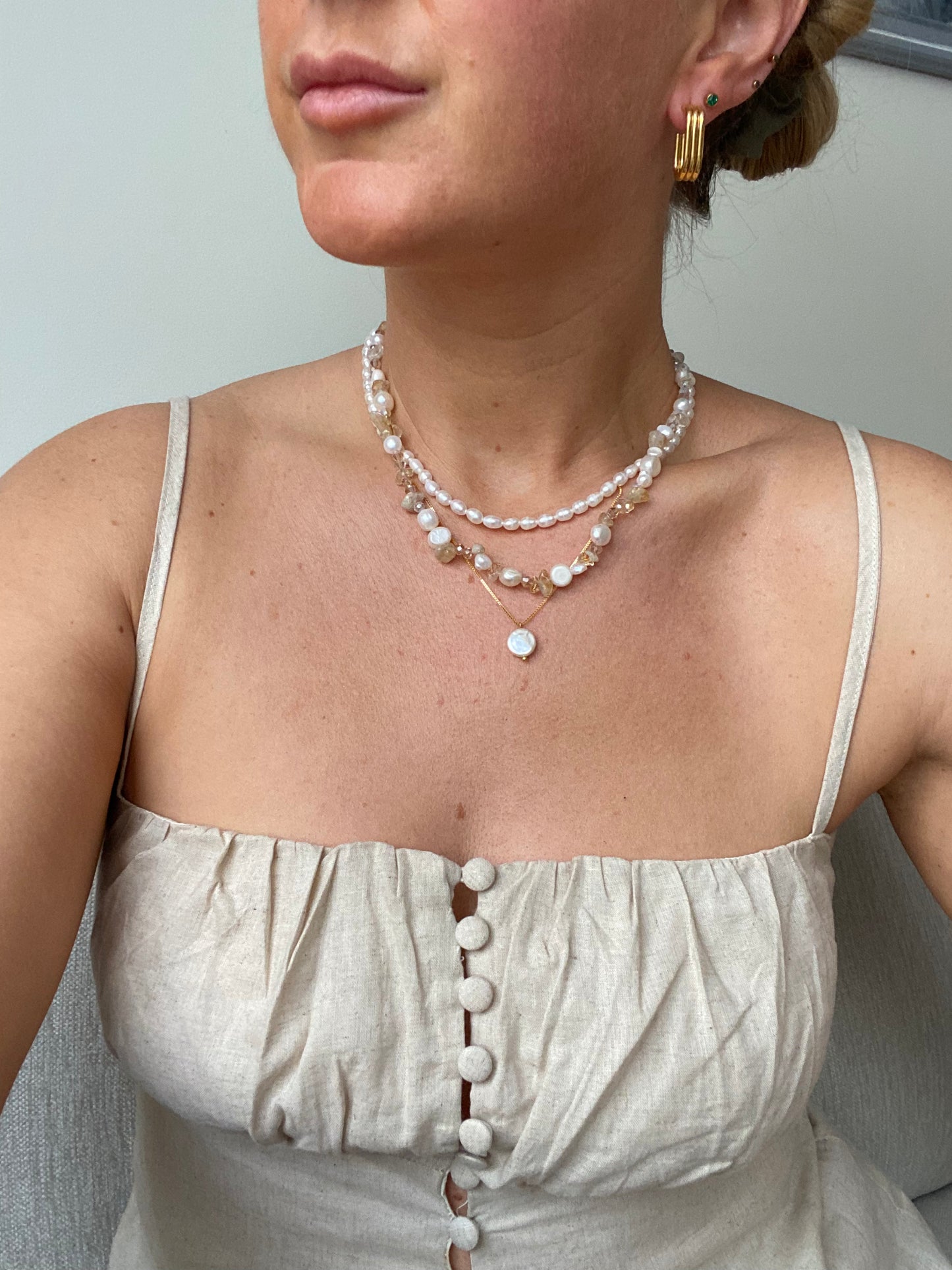 Saint Ocean Box Chain Necklace with Pearl