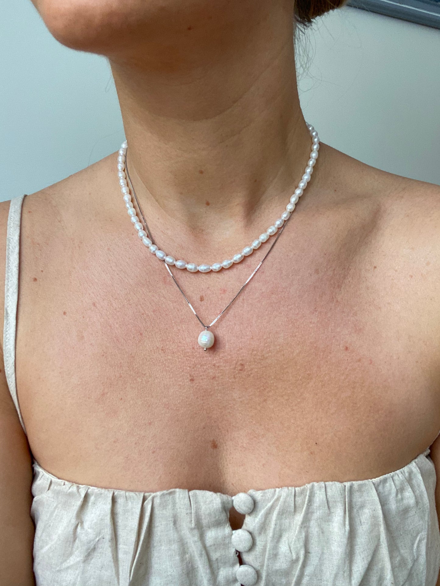 Saint Ocean Box Chain Necklace with Pearl