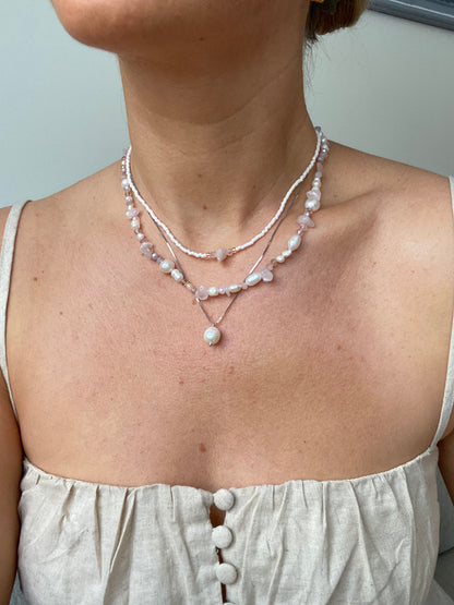 Rose Quartz & Freshwater Pearl Necklace