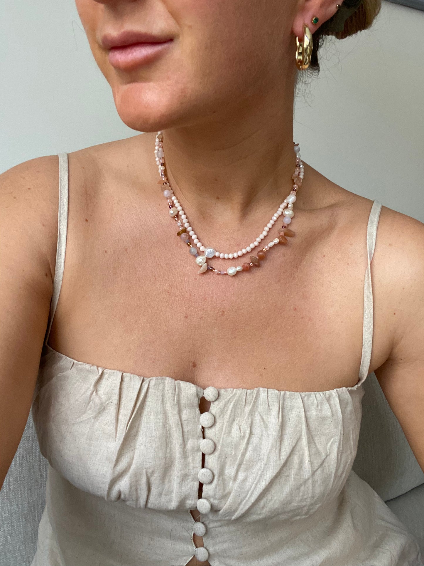 Sunstone, Agate & Freshwater Pearl Necklace