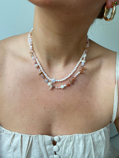 Sunstone, Agate & Freshwater Pearl Necklace